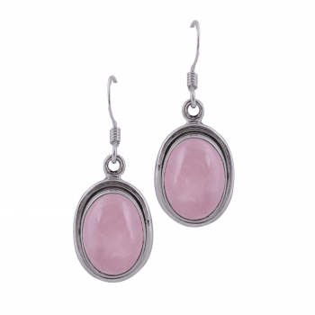 Genuine silver everyday wear pink oval drop earrings